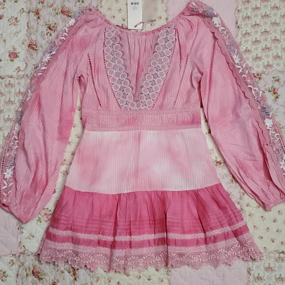 Loveshackfancy Chelie dress pink Zinnia embroidered fairy floral eyelet trims 4